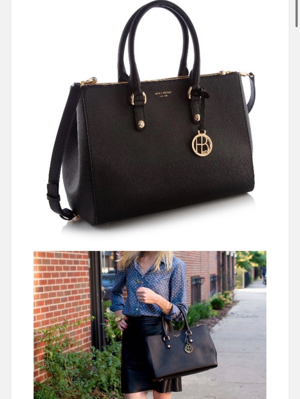 henri bendel Black West 57th Carryall Leather Tote with Gold Hardware NWT